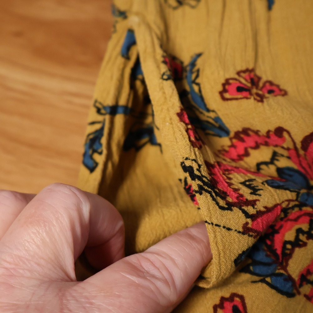 Knox Rose Floral Boho Dress Womens Size L Mustard Yellow Tiered Pockets Peasant - Picture 3 of 13
